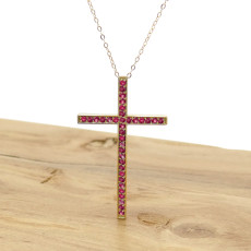 Pingente Cruz com 35 Rubis, em Ouro Amarelo 18 Kilates